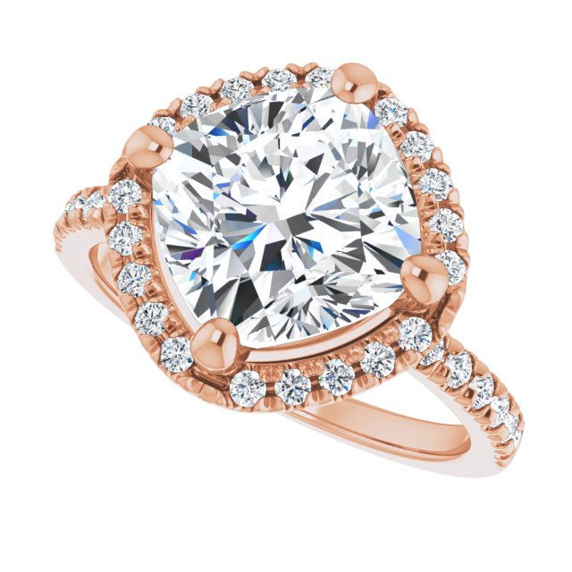 JORDAN Off-Centre Halo Cushion Engagement Ring with Shoulder Diamonds - 18K Rose Gold - View 5