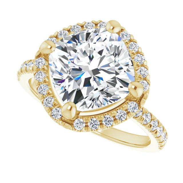 JORDAN Off-Centre Halo Cushion Engagement Ring with Shoulder Diamonds - 18K Yellow Gold - View 5