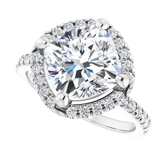 JORDAN Off-Centre Halo Cushion Engagement Ring with Shoulder Diamonds - Platinum - View 5