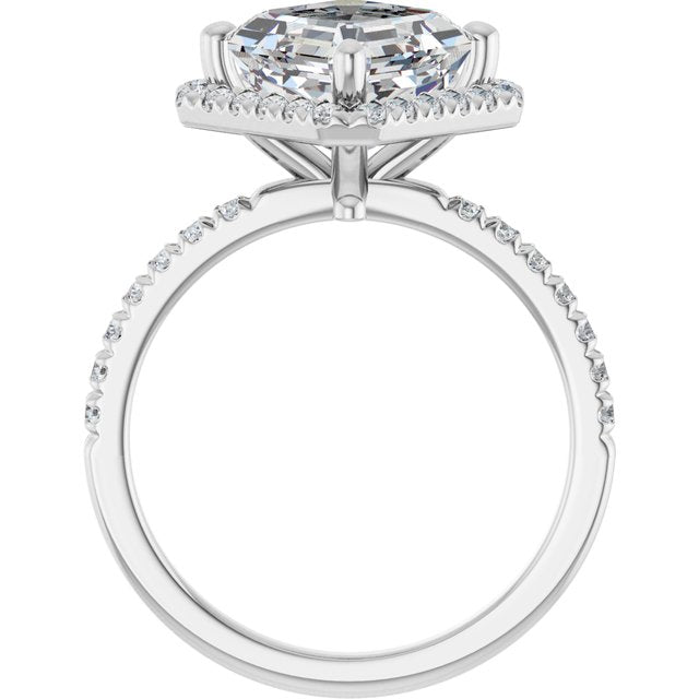 JORDAN Off-Centre Halo Asscher Engagement Ring with Shoulder Diamonds - Platinum - View 2