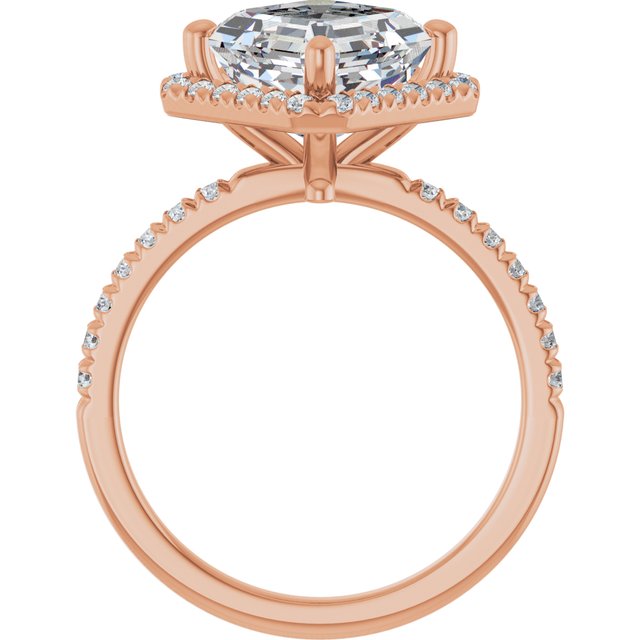 JORDAN Off-Centre Halo Asscher Engagement Ring with Shoulder Diamonds - 18K Rose Gold - View 2