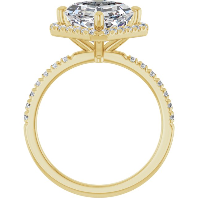 JORDAN Off-Centre Halo Asscher Engagement Ring with Shoulder Diamonds - 18K Yellow Gold - View 2
