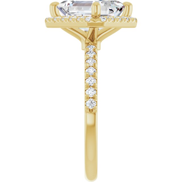 JORDAN Off-Centre Halo Emerald Engagement Ring with Shoulder Diamonds - 18K Yellow Gold - View 4