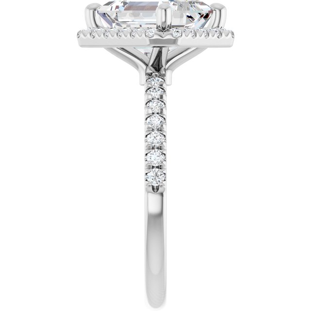 JORDAN Off-Centre Halo Emerald Engagement Ring with Shoulder Diamonds - Platinum - View 4
