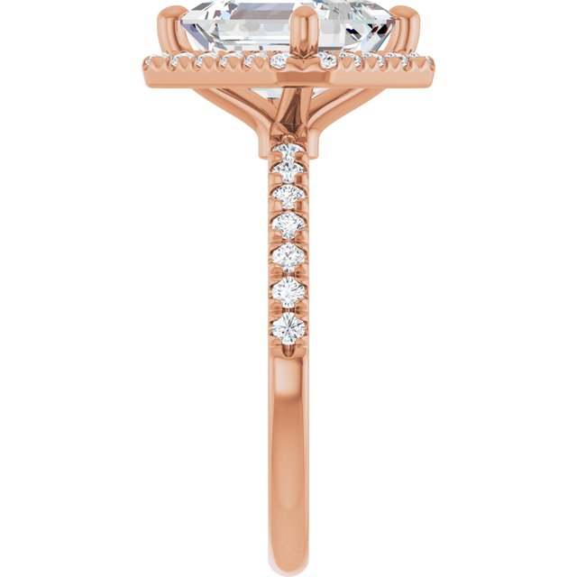 JORDAN Off-Centre Halo Emerald Engagement Ring with Shoulder Diamonds - 18K Rose Gold - View 4