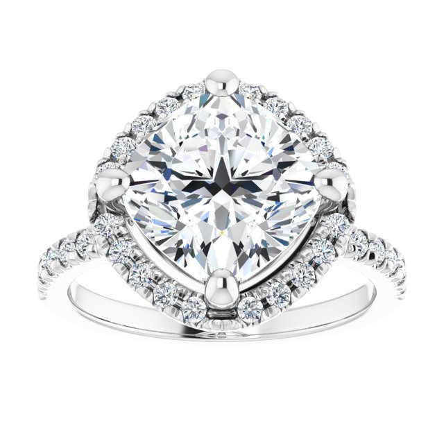 JORDAN Off-Centre Halo Cushion Engagement Ring with Shoulder Diamonds - Platinum - View 3