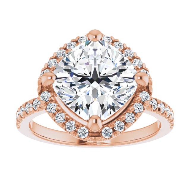 JORDAN Off-Centre Halo Cushion Engagement Ring with Shoulder Diamonds - 18K Rose Gold - View 3