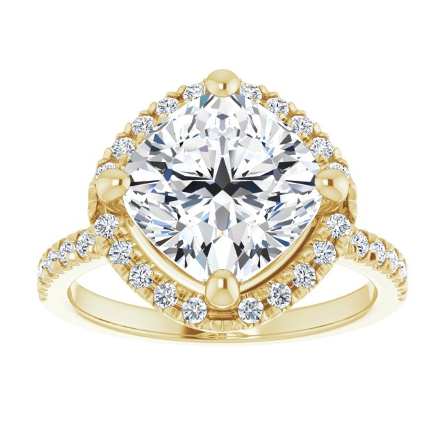 JORDAN Off-Centre Halo Cushion Engagement Ring with Shoulder Diamonds - 18K Yellow Gold - View 3