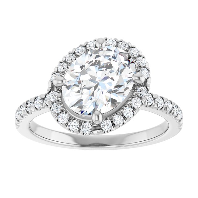 JORDAN Off-Centre Halo Oval Engagement Ring with Shoulder Diamonds - Platinum - View 3