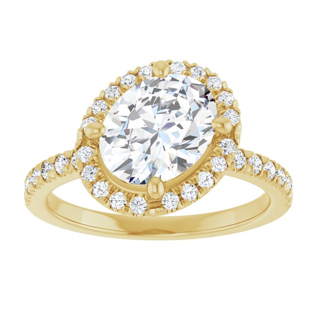JORDAN Off-Centre Halo Oval Engagement Ring with Shoulder Diamonds - 18K Yellow Gold - View 3