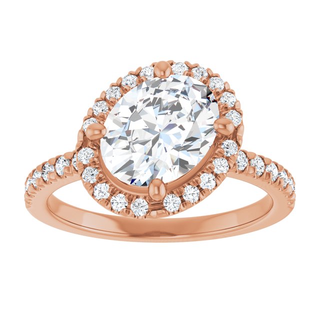 JORDAN Off-Centre Halo Oval Engagement Ring with Shoulder Diamonds - 18K Rose Gold - View 3