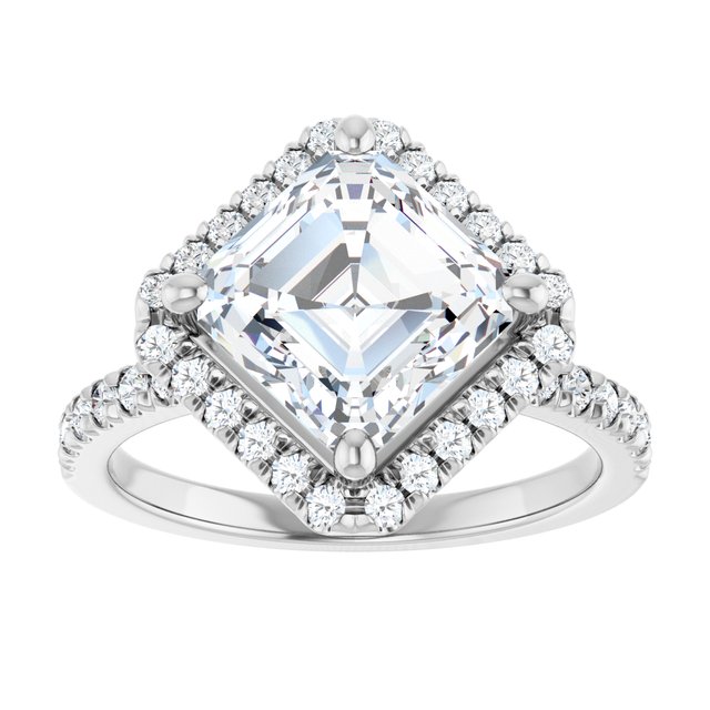 JORDAN Off-Centre Halo Asscher Engagement Ring with Shoulder Diamonds - Platinum - View 3