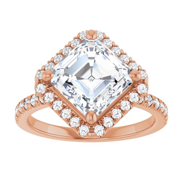 JORDAN Off-Centre Halo Asscher Engagement Ring with Shoulder Diamonds - 18K Rose Gold - View 3