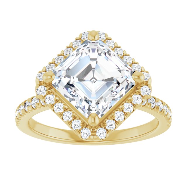 JORDAN Off-Centre Halo Asscher Engagement Ring with Shoulder Diamonds - 18K Yellow Gold - View 3