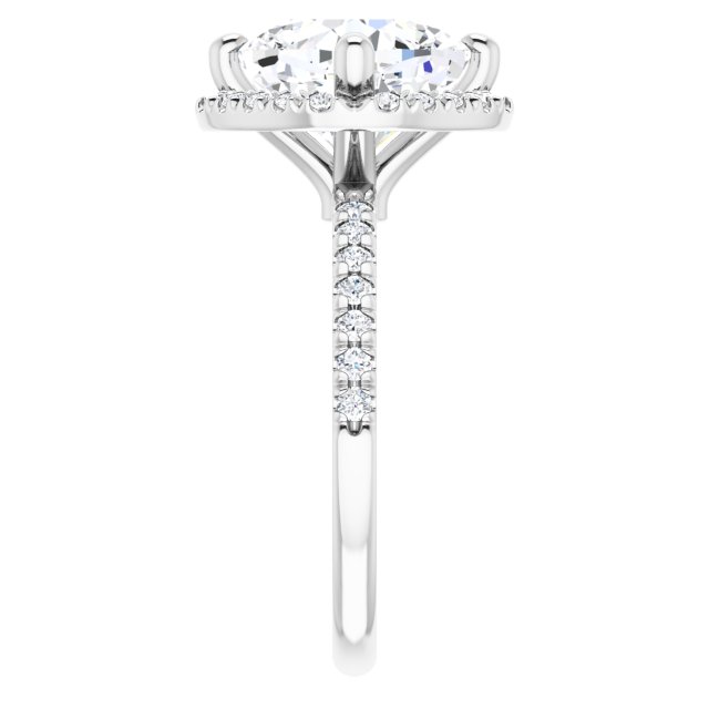 JORDAN Off-Centre Halo Cushion Engagement Ring with Shoulder Diamonds - Platinum - View 4