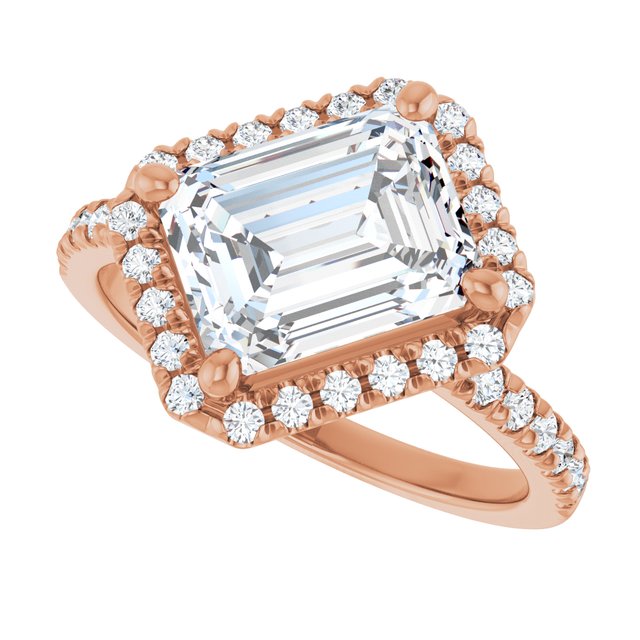 JORDAN Off-Centre Halo Emerald Engagement Ring with Shoulder Diamonds - 18K Rose Gold - View 5
