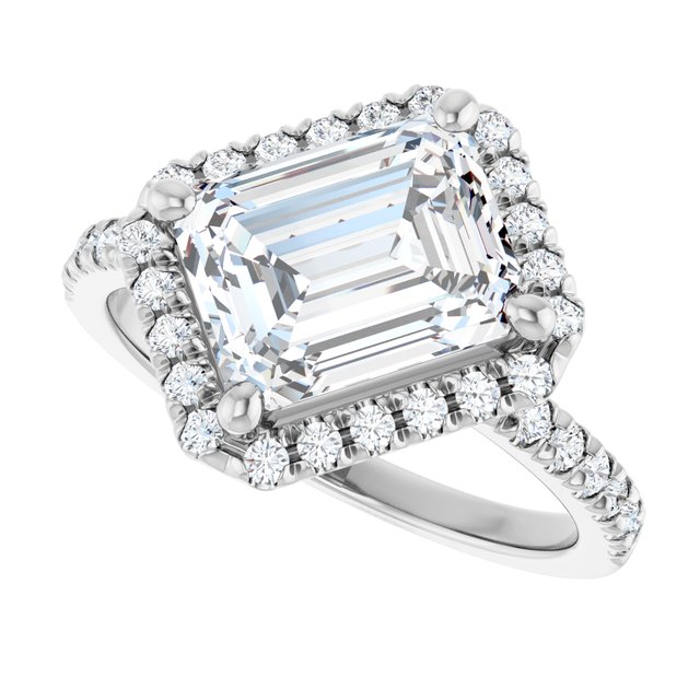 JORDAN Off-Centre Halo Emerald Engagement Ring with Shoulder Diamonds - Platinum - View 5