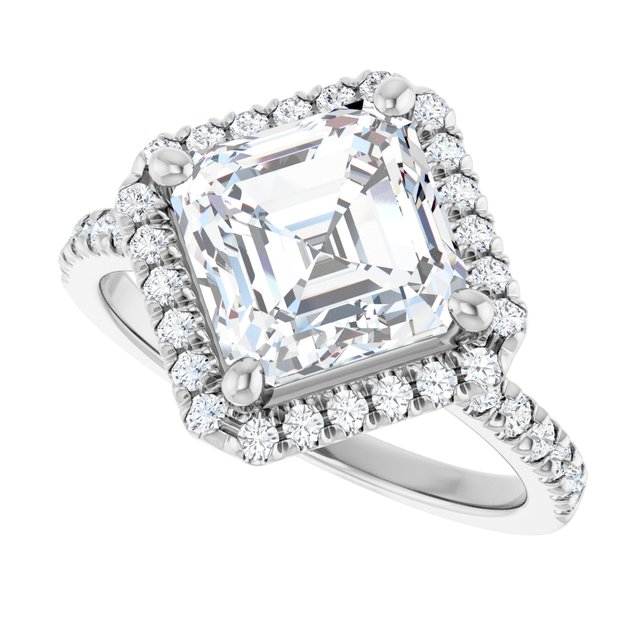 JORDAN Off-Centre Halo Asscher Engagement Ring with Shoulder Diamonds - Platinum - View 5