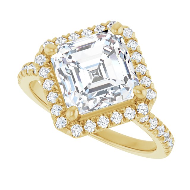 JORDAN Off-Centre Halo Asscher Engagement Ring with Shoulder Diamonds - 18K Yellow Gold - View 5