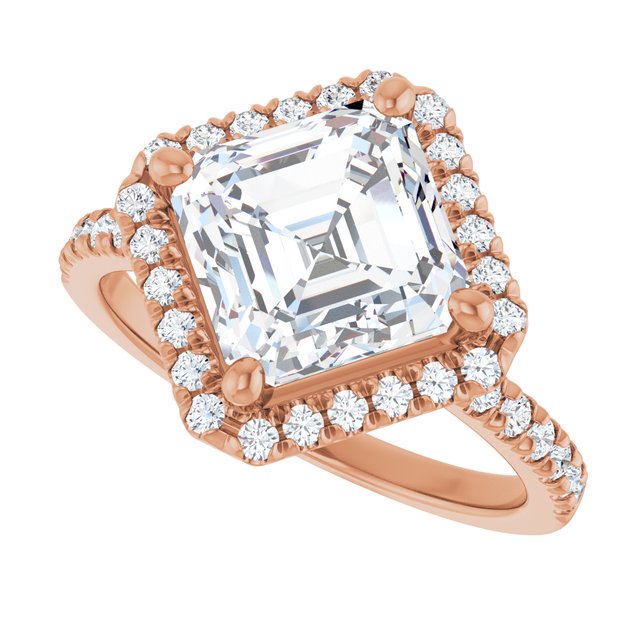 JORDAN Off-Centre Halo Asscher Engagement Ring with Shoulder Diamonds - 18K Rose Gold - View 5