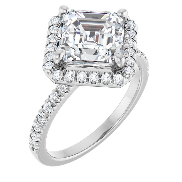 JORDAN Off-Centre Halo Asscher Engagement Ring with Shoulder Diamonds - Platinum - View 1