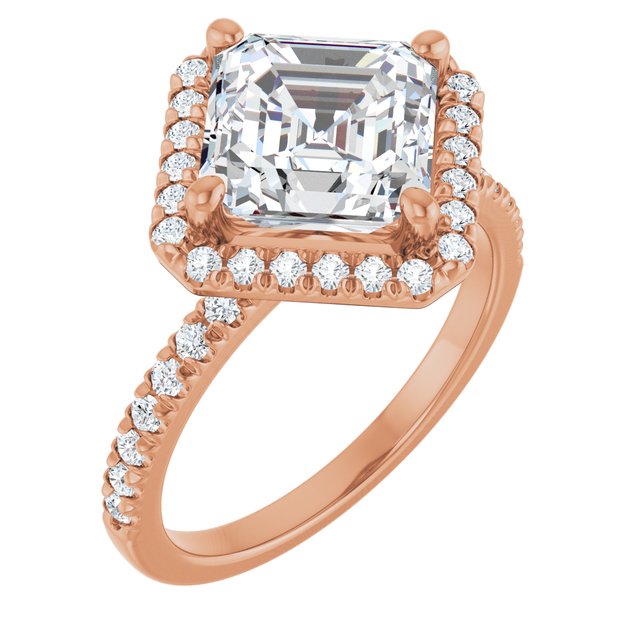 JORDAN Off-Centre Halo Asscher Engagement Ring with Shoulder Diamonds - 18K Rose Gold - View 1