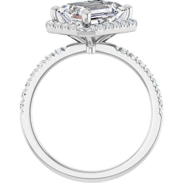 JORDAN Off-Centre Halo Emerald Engagement Ring with Shoulder Diamonds - Platinum - View 2