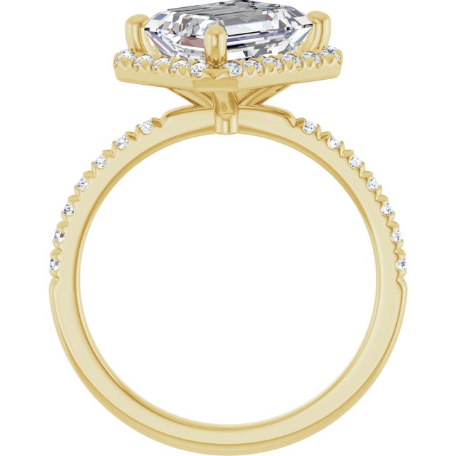 JORDAN Off-Centre Halo Emerald Engagement Ring with Shoulder Diamonds - 18K Yellow Gold - View 2