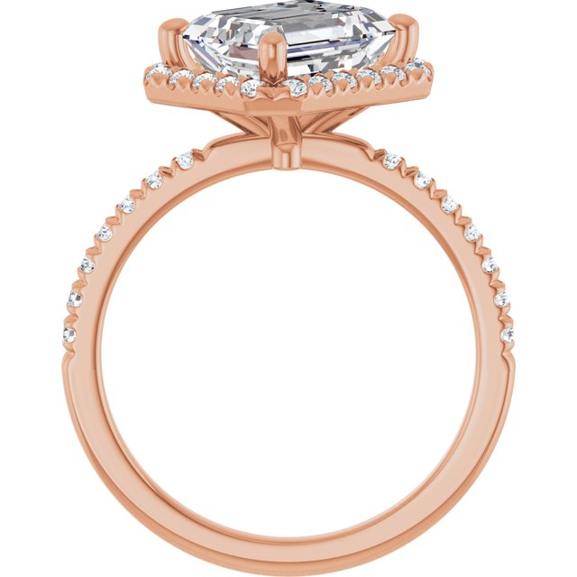 JORDAN Off-Centre Halo Emerald Engagement Ring with Shoulder Diamonds - 18K Rose Gold - View 2