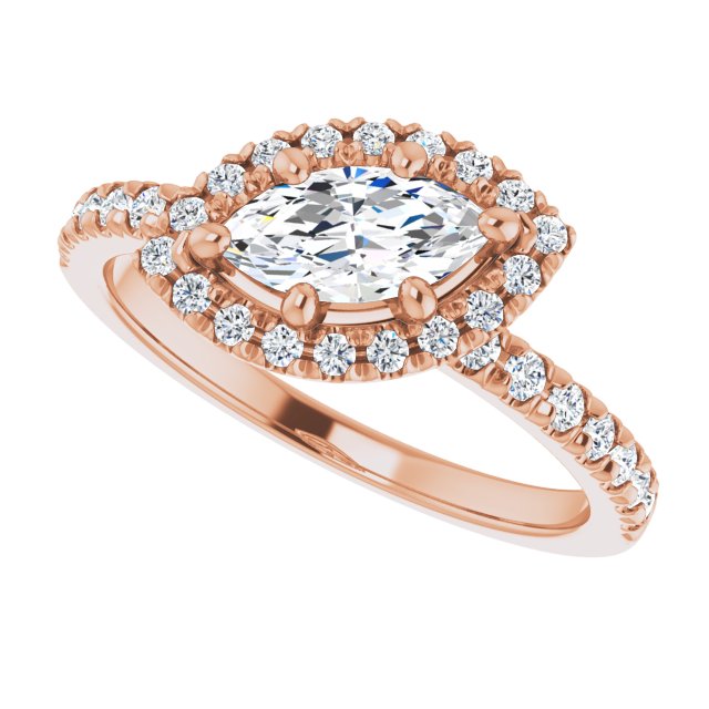 JORDAN Off-Centre Halo Marquise Engagement Ring with Shoulder Diamonds - 18K Rose Gold - View 5