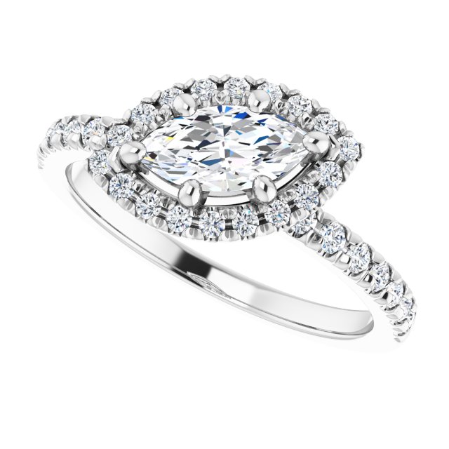 JORDAN Off-Centre Halo Marquise Engagement Ring with Shoulder Diamonds - Platinum - View 5