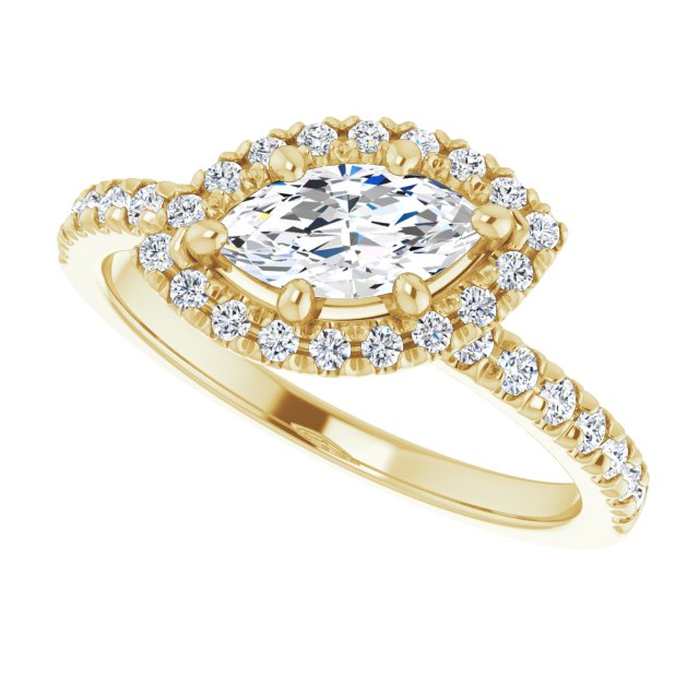 JORDAN Off-Centre Halo Marquise Engagement Ring with Shoulder Diamonds - 18K Yellow Gold - View 5
