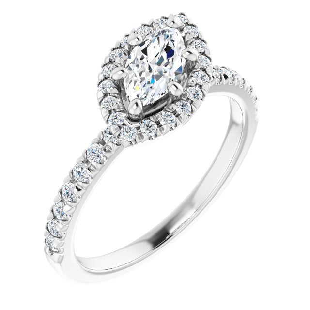 JORDAN Off-Centre Halo Marquise Engagement Ring with Shoulder Diamonds - Platinum - View 1