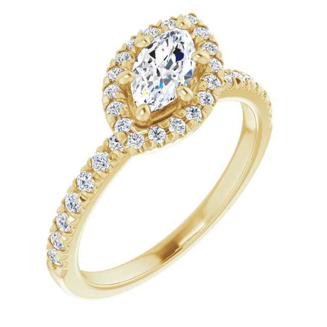 JORDAN Off-Centre Halo Marquise Engagement Ring with Shoulder Diamonds - 18K Yellow Gold - View 1