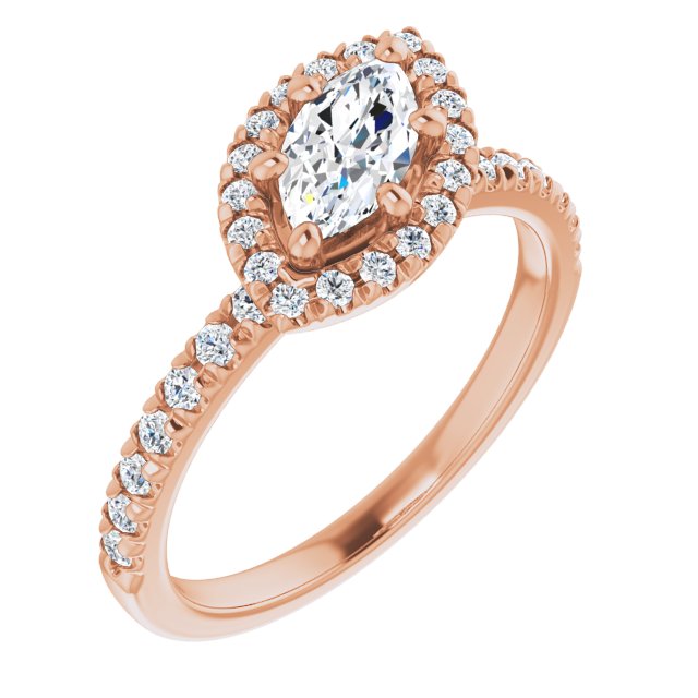 JORDAN Off-Centre Halo Marquise Engagement Ring with Shoulder Diamonds - 18K Rose Gold - View 1