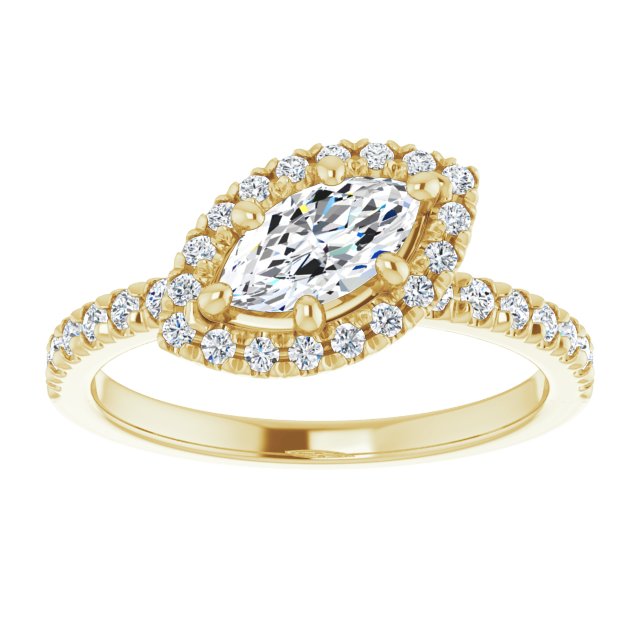 JORDAN Off-Centre Halo Marquise Engagement Ring with Shoulder Diamonds - 18K Yellow Gold - View 3