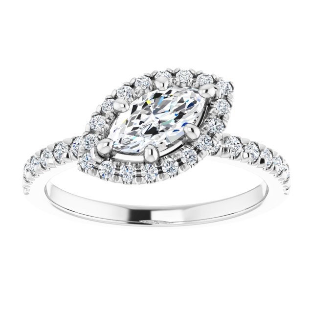 JORDAN Off-Centre Halo Marquise Engagement Ring with Shoulder Diamonds - Platinum - View 3