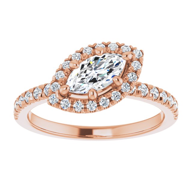 JORDAN Off-Centre Halo Marquise Engagement Ring with Shoulder Diamonds - 18K Rose Gold - View 3