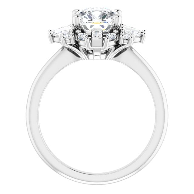VIOLA Halo Cushion Engagement Ring with Baguette, Round & Marquise Diamonds - Platinum - View 2