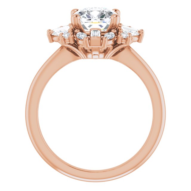 VIOLA Halo Cushion Engagement Ring with Baguette, Round & Marquise Diamonds - 18K Rose Gold - View 2