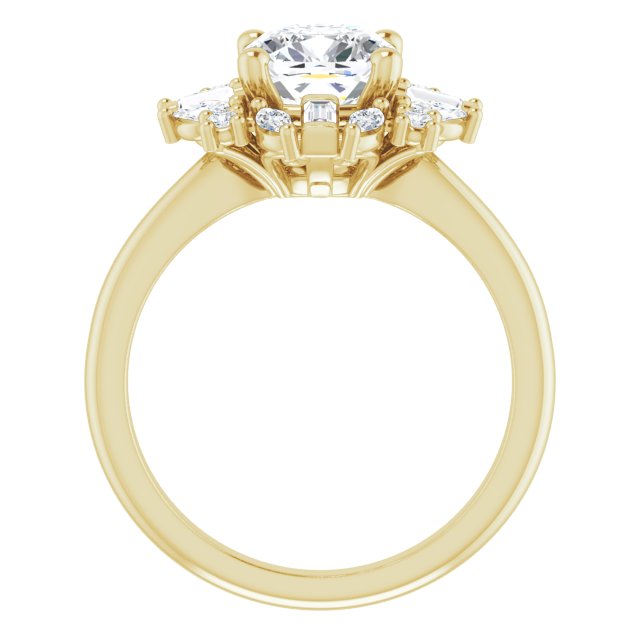VIOLA Halo Cushion Engagement Ring with Baguette, Round & Marquise Diamonds - 18K Yellow Gold - View 2