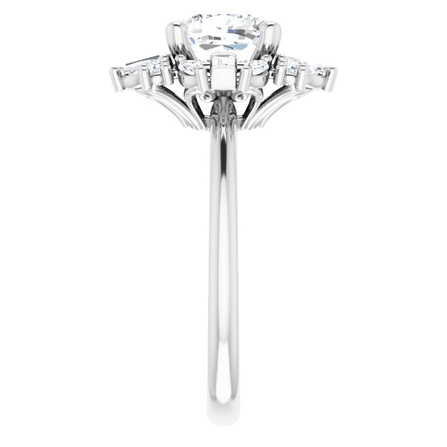VIOLA Halo Cushion Engagement Ring with Baguette, Round & Marquise Diamonds - Platinum - View 4