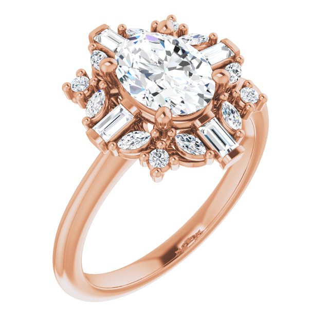 VIOLA Halo Oval Engagement Ring with Baguette, Round & Marquise Diamonds - 18K Rose Gold - View 1