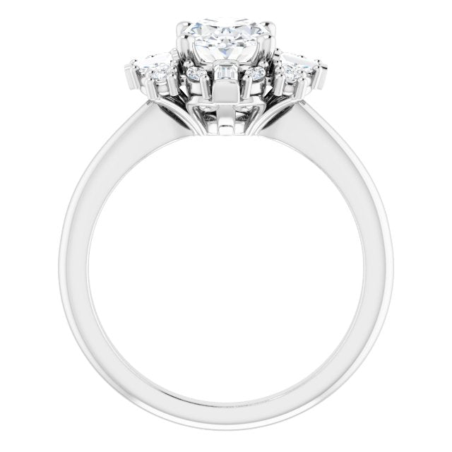 VIOLA Halo Oval Engagement Ring with Baguette, Round & Marquise Diamonds - Platinum - View 2