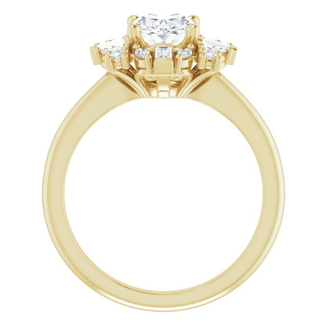VIOLA Halo Oval Engagement Ring with Baguette, Round & Marquise Diamonds - 18K Yellow Gold - View 2