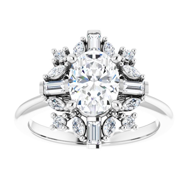 VIOLA Halo Oval Engagement Ring with Baguette, Round & Marquise Diamonds - Platinum - View 3