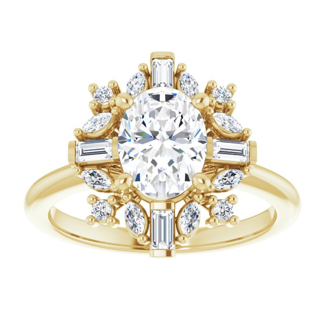 VIOLA Halo Oval Engagement Ring with Baguette, Round & Marquise Diamonds - 18K Yellow Gold - View 3