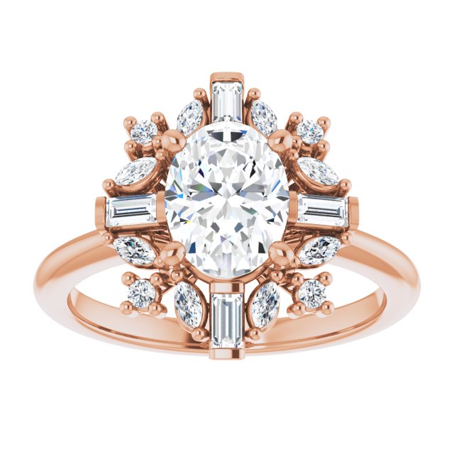 VIOLA Halo Oval Engagement Ring with Baguette, Round & Marquise Diamonds - 18K Rose Gold - View 3