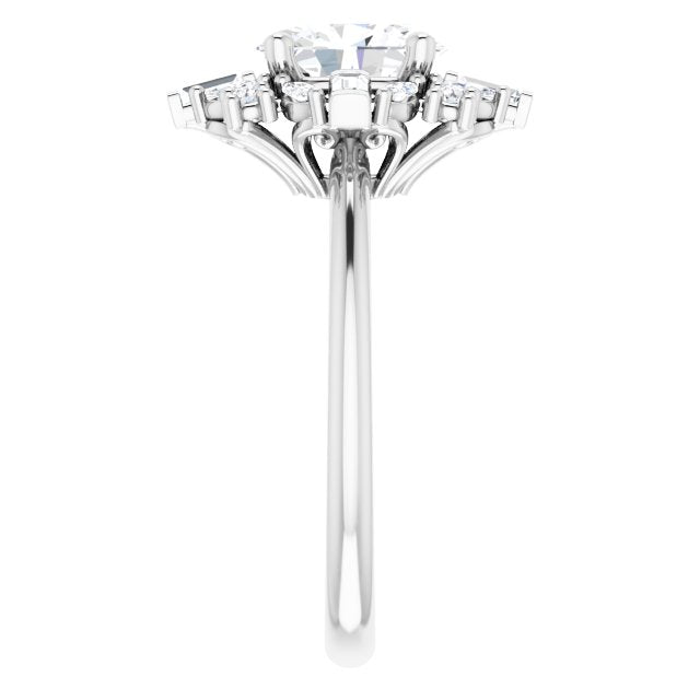 VIOLA Halo Oval Engagement Ring with Baguette, Round & Marquise Diamonds - Platinum - View 4