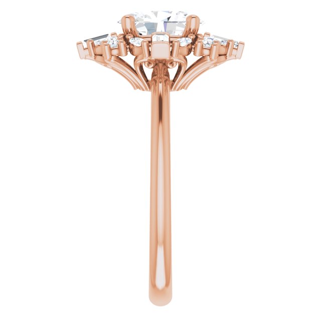 VIOLA Halo Oval Engagement Ring with Baguette, Round & Marquise Diamonds - 18K Rose Gold - View 4